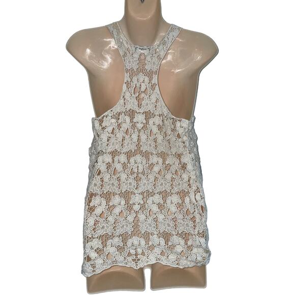 Solitaire Ivory Embroidered Lace Racerback Tank Top Medium - Picture 3 of 6